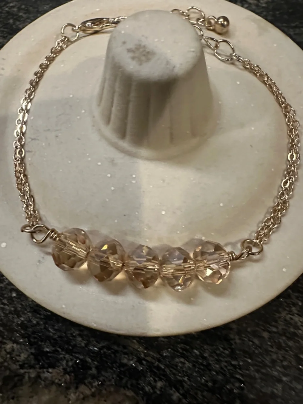 Delicate Gold-Tone Crystal Bead Bracelet - Women Jewelry